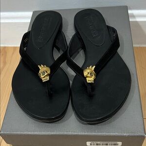 Alexander McQueen Black Sandals with Gold Skull Detail